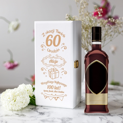 Skrzynka Biała na Alkohol Na Urodziny - Prezent na Urodziny - Wszystkiego Najlepszego  - Prezent