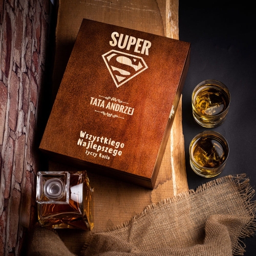 Zestaw Skrzynka Na Alkohol, Szklanki Do Whisky Super Tata