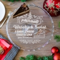 Szklana Patera na Ciasto Tort z Grawerem na Prezent - Prezent Na Święta - Wesołych Świąt - Fala