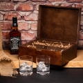 Szklanki do whisky w skrzynce z grawerem ciemny brąz