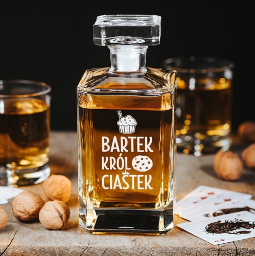 Karafka do Whisky z Grawerem - Prezent dla Cukiernika - Król Ciastek - Kwadratowa