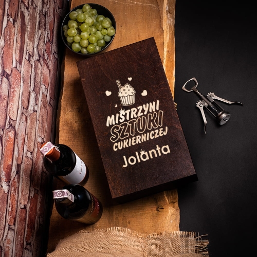 Skrzynka na Wino z Grawerem - Prezent dla Cukiernika - Mistrzyni Sztuki Cukierniczej - Podwójna