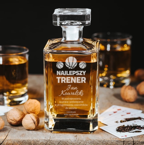 Karafka do Whisky z Grawerem - Podziękowanie dla Trenera - Kwadratowa