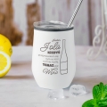 Kubek Termiczny dla Dziewczyny z Grawerem do Drinków Wina z Podwójną Ścianką -  Prezent dla Niej na Dzień Kobiet - Teraz Piję Wino