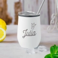 Termiczny Kubek dla Dziewczyny z Imieniem do Drinków Wina z Podwójną Ścianką -  Prezent dla Niej na Dzień Kobiet - Korona