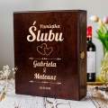 Skrzynka na Wino z Grawerem - Prezent na Ślub dla Pary Młodej - W Dniu Ślubu - Serduszka - Potrójna