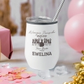 Termiczny Kubek Na Wieczór Panieński do Drinków Wina z Podwójną Ścianką -  Prezent dla Przyszłej Panny Młodej  -  Team Bride Panna