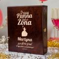 Skrzynka Potrójna na Wino z Grawerem Dla Przyszłej Panny Młodej - Prezent Na Wieczór Panieński - Dzisiaj Panna Jutro Żona