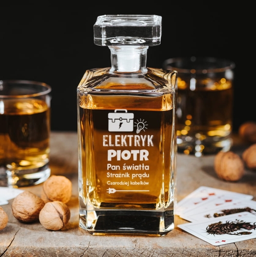 Karafka do Whisky z Grawerem - Prezent dla Elektryka - Pan Światła, Strażnik Prądu,  Czarodziej Kabelków
