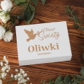 Pudełko Na Pieniądze Różaniec Bransoletka Chrzest - Pamiątka Chrztu Świętego w Pudełku z Grawerem - Gołąbki