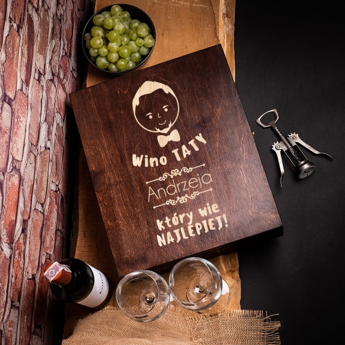 Skrzynka na Wino z Grawerem dla Taty - Prezent na Dzień Ojca - Wino Taty - Potrójna