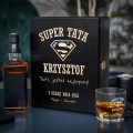 Zestaw Skrzynka na Whisky + Szklanka z Grawerem dla Taty - Prezent na Dzień Ojca - Super Tata
