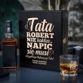 Zestaw Skrzynka na Whisky + Szklanka z Grawerem dla Taty - Prezent na Dzień Ojca - Tata nie Kaktus