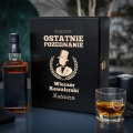 Zestaw Skrzynka na Whisky + Szklanka z Grawerem na Kawalerski - Prezent na Wieczór Kawalerski - Ostatnie Pożegnanie