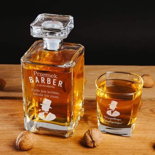 Karafka z Grawerem i Szklanka Do Whisky - Prezent dla Barbera