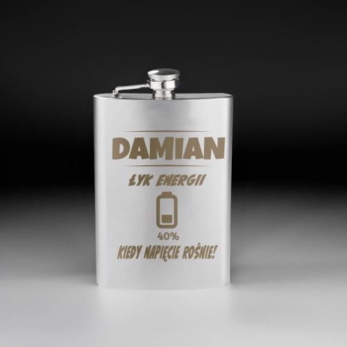 Piersiówka z Grawerem - Grawerowana Metalowa Piersiówka - Prezent Dla Elektryka