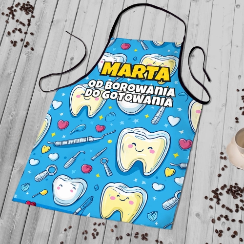 Fartuch Kuchenny z Nadrukiem - Prezent dla dentystki - Od Borowania Do Gotowania