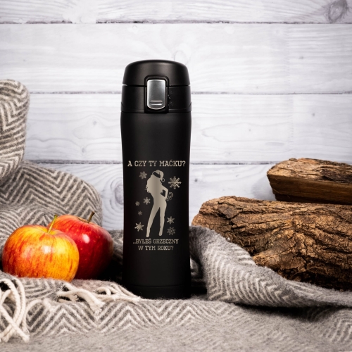 Kubek Termiczny z Grawerem - Kubek Świąteczny - Prezent na Święta - A Czy Ty Byłeś Grzeczny W Tym Roku? - Zamykany