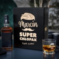 Zestaw Skrzynka na Whisky + Szklanka z Grawerem dla Faceta - Prezent dla Faceta - Prezent na Dzień Chłopaka - Super Chłopak