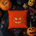 Poduszka Dekoracyjna Halloween - Poduszka Ozdobna z Nadrukiem - Kolekcja Halloween Pomarańczowa