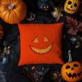 Poduszka Dekoracyjna Halloween - Poduszka Ozdobna z Nadrukiem - Kolekcja Halloween Pomarańczowa