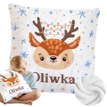 Prezent na Mikołajki Święta dla Dziecka - Mikołajkowa Poduszka Pluszowa Minky z Imieniem - Biała Sarenka