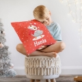 Prezent na Mikołajki Święta dla Dziecka - Mikołajkowa Poduszka Pluszowa Minky z Imieniem - Czerwona Sówka