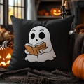 Poduszka Dekoracyjna Halloween - Poduszka Ozdobna z Nadrukiem - Kolekcja Halloween Czarna - Duch