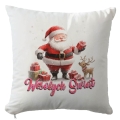 Poduszka Świąteczna z Nadrukiem - Prezent na Święta - Wesołych Świąt Mikołaj Biała