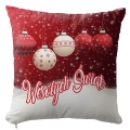Poduszka Świąteczna z Nadrukiem - Prezent na Święta - Wesołych Świąt Bombki Czerwona