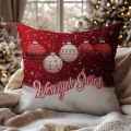 Poduszka Świąteczna z Nadrukiem - Prezent na Święta - Wesołych Świąt Bombki Czerwona