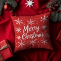 Poduszka Świąteczna z Nadrukiem - Prezent na Święta - Merry Christmas Gwiazdki Czerwona