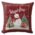 Poduszka Świąteczna z Nadrukiem - Prezent na Święta - Wesołych Świąt Bałwanek Czerwona