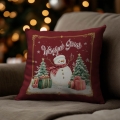 Poduszka Świąteczna z Nadrukiem - Prezent na Święta - Wesołych Świąt Bałwanek Czerwona