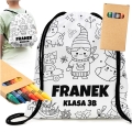 Worek na Buty do Kolorowania z Imieniem dla Dzieci + kredki GRATIS - Worek do Malowania - Prezent na Mikołajki Klasowe do Przedszkola Szkoły - Elf
