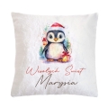 Prezent na Mikołajki Święta dla Dziecka - Mikołajkowa Poduszka Pluszowa Minky z Imieniem - Pingwinek Biała
