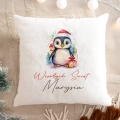 Prezent na Mikołajki Święta dla Dziecka - Mikołajkowa Poduszka Pluszowa Minky z Imieniem - Pingwinek Biała