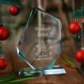 Statuetka Szklana z Logo - Prezent na Święta dla Firm - Prezent Firmowy na Święta Trofeum Szklane - Wesołych Świąt - Dużą