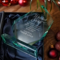 Statuetka Szklana z Logo - Prezent na Święta dla Firm - Prezent Firmowy na Święta Trofeum Szklane - Wesołych Świąt - Dużą