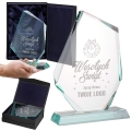 Statuetka Szklana z Logo - Prezent na Święta dla Firm - Prezent Firmowy na Święta Trofeum Szklane - Wesołych Świąt - Dużą