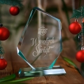 Statuetka Szklana z Logo - Prezent na Święta dla Firm - Prezent Firmowy na Święta Trofeum Szklane - Wesołych Świąt - Dużą