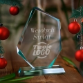 Statuetka Szklana z Logo - Prezent na Święta dla Firm - Prezent Firmowy na Święta Trofeum Szklane - Wesołych Świąt - Dużą