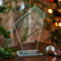 Statuetka Szklana z Logo - Prezent na Święta dla Firm - Prezent Firmowy na Święta Trofeum Szklane - Wesołych Świąt