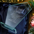Statuetka Szklana z Logo - Prezent na Święta dla Firm - Prezent Firmowy na Święta Trofeum Szklane - Wesołych Świąt