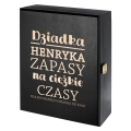 Zestaw Skrzynka na Whisky + Szklanka z Grawerem dla Dziadka - Prezent na Dzień Dziadka - Dziadka Zapasy na Ciężkie Czasy