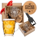 Kufel z Grawerem Do Piwa - Zestaw Grillowy na Prezent - Zestaw Prezentowy - Kufel + Podkładka + Otwieracz Butelka - Piwko Grillowe