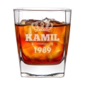 Szklanka do Whisky z Grawerem - Prezent na Urodziny dla Faceta -   Zestaw Prezentowy z Imieniem - Szklanka + Karty do Gry + Kostki Chłodzące - Urodziny z Rokiem