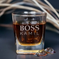Szklanka do Whisky z Grawerem - Prezent na Dzień Chłopaka  - Zestaw Prezentowy dla Faceta - Szklanka + Karty do Gry + Kostki Chłodzące - Pan BOSS