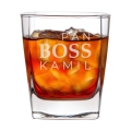 Szklanka do Whisky z Grawerem - Prezent na Dzień Chłopaka  - Zestaw Prezentowy dla Faceta - Szklanka + Karty do Gry + Kostki Chłodzące - Pan BOSS