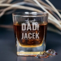 Szklanka do Whisky z Grawerem - Prezent na Dzień Ojca - Zestaw Prezentowy dla Taty - Szklanka + Karty do Gry + Kostki Chłodzące - The Best DAD